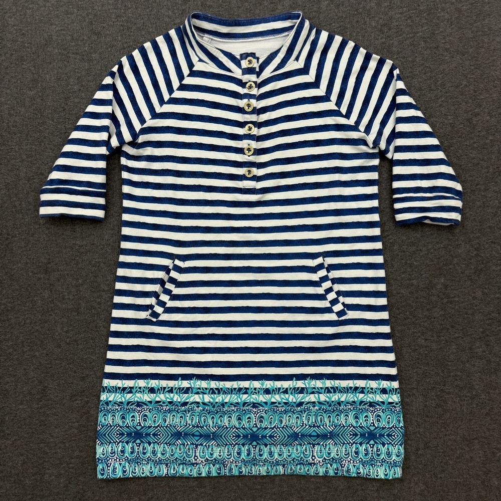 Lilly Pulitzer Dress Womens‎ Medium Blue Captain Popover Navy Positano Stripe